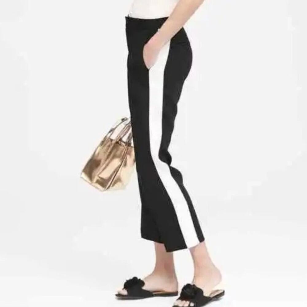 BANANA REPUBLIC Black White Tuxedo Stripe Pull On Ankle Track Pants Joggers M